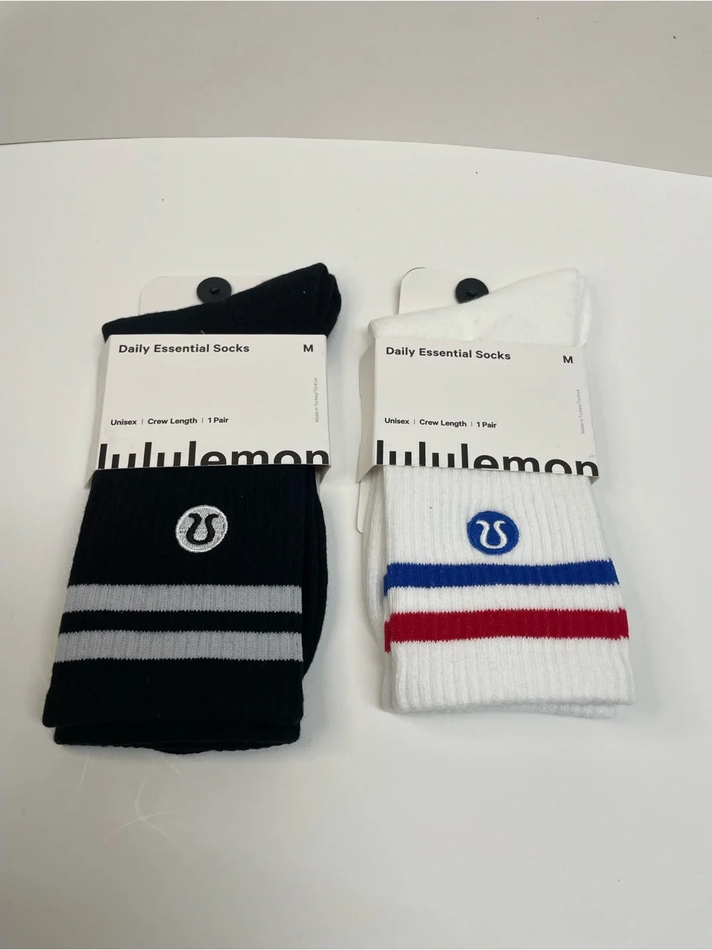 Lululemon Daily Essential Crew Socks - Black & White 2 pairs